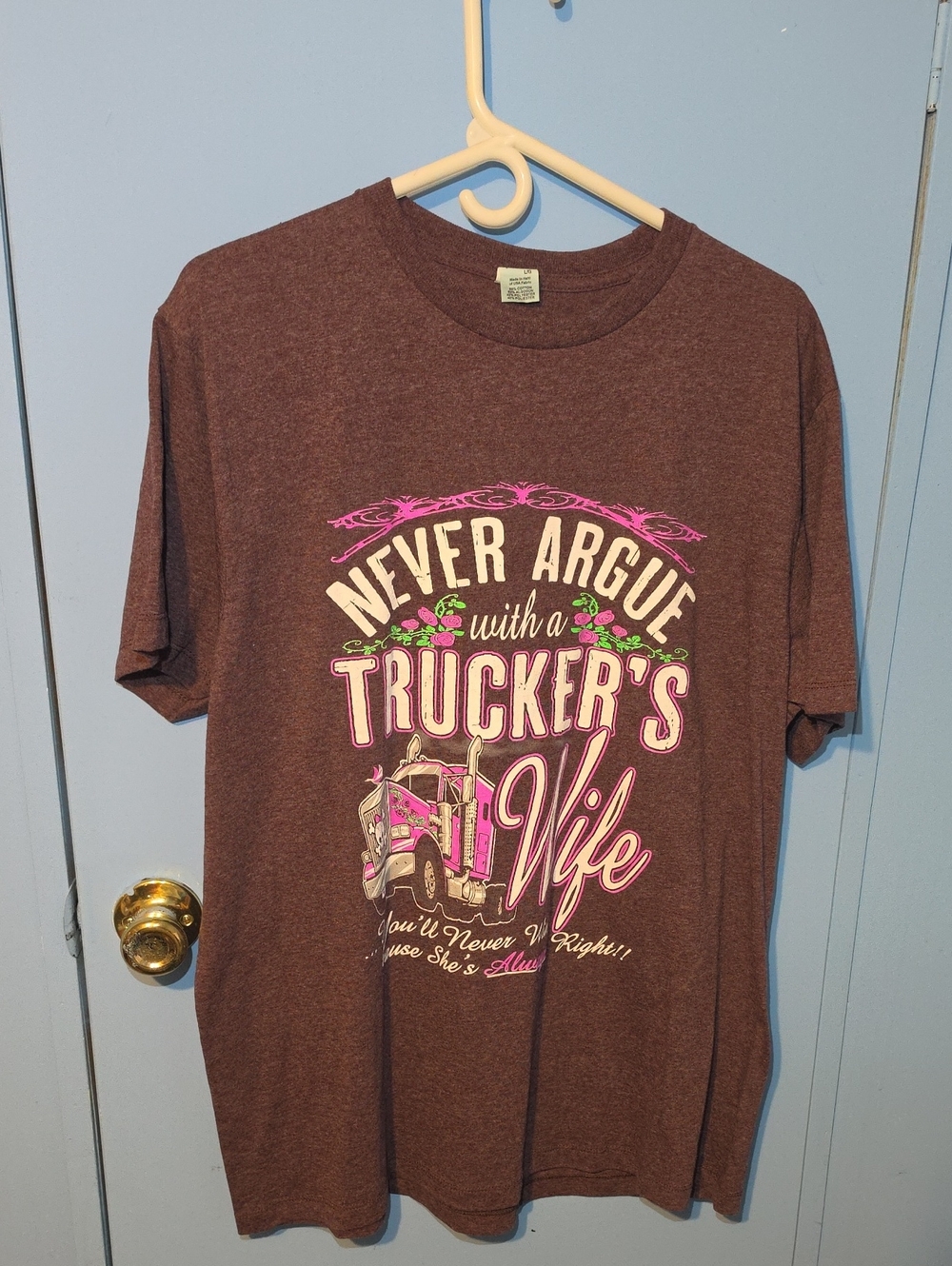 Pacifica Deep Plum Crewneck T-Shirt with Light Blue Tag